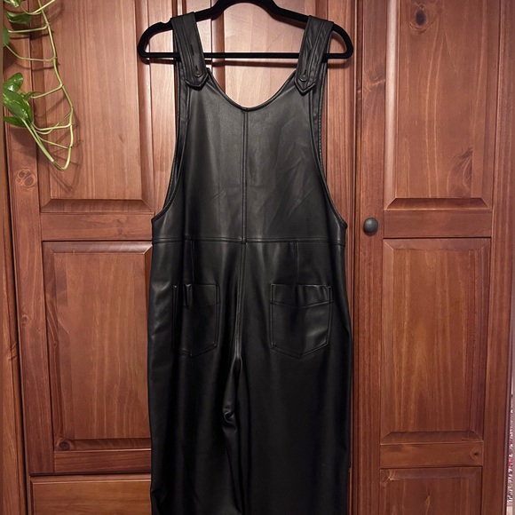 ZARA black faux leather overalls size medium - Picture 1 of 4